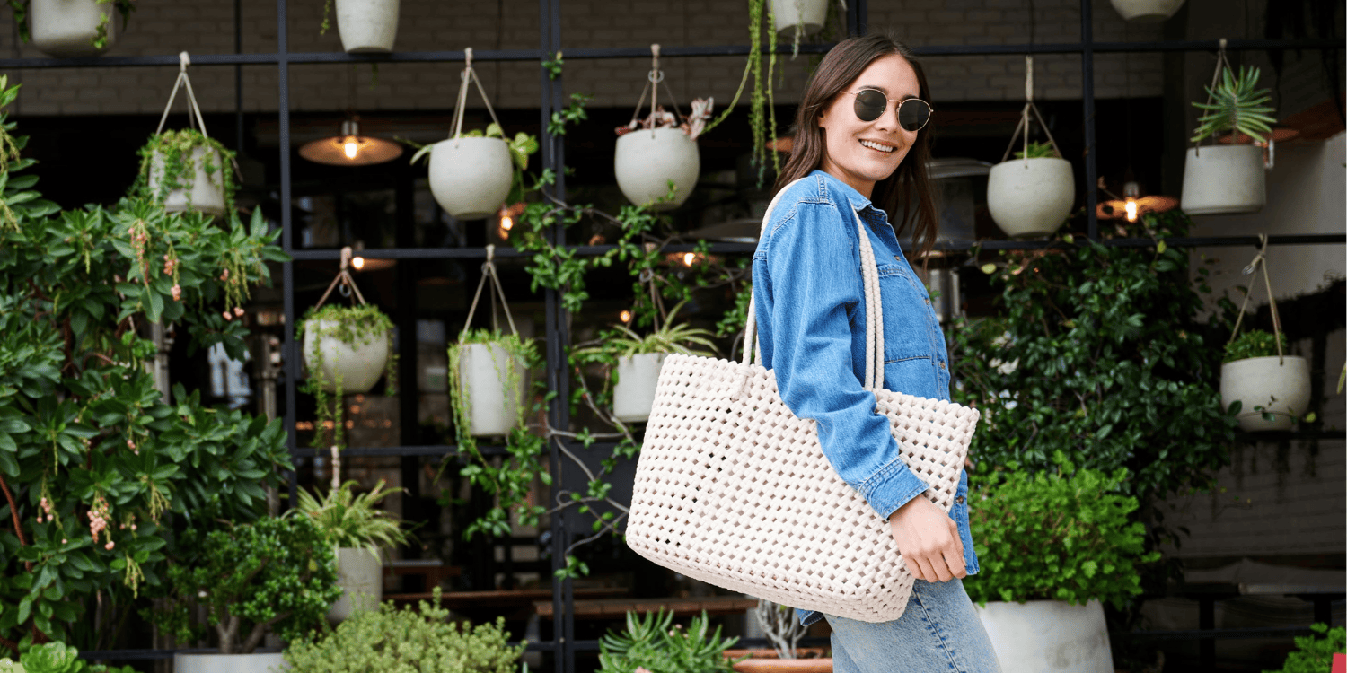 Model with white tote