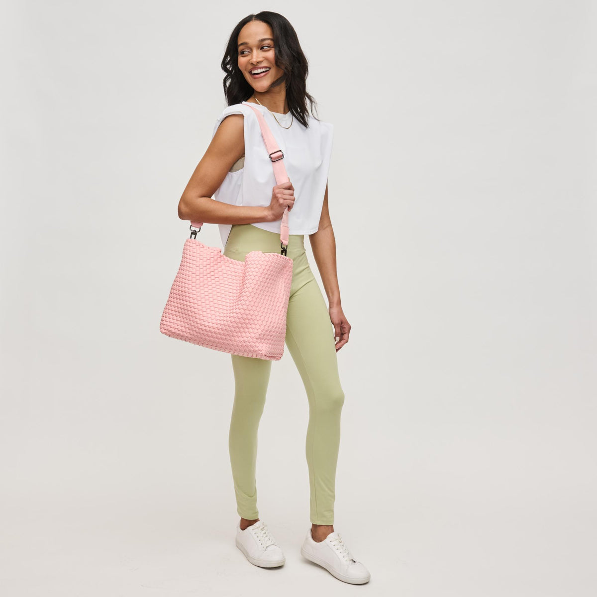 Woman wearing Blush Sol and Selene Sky&#39;s The Limit - Medium Blush Tote 841764111294 View 4 | Blush