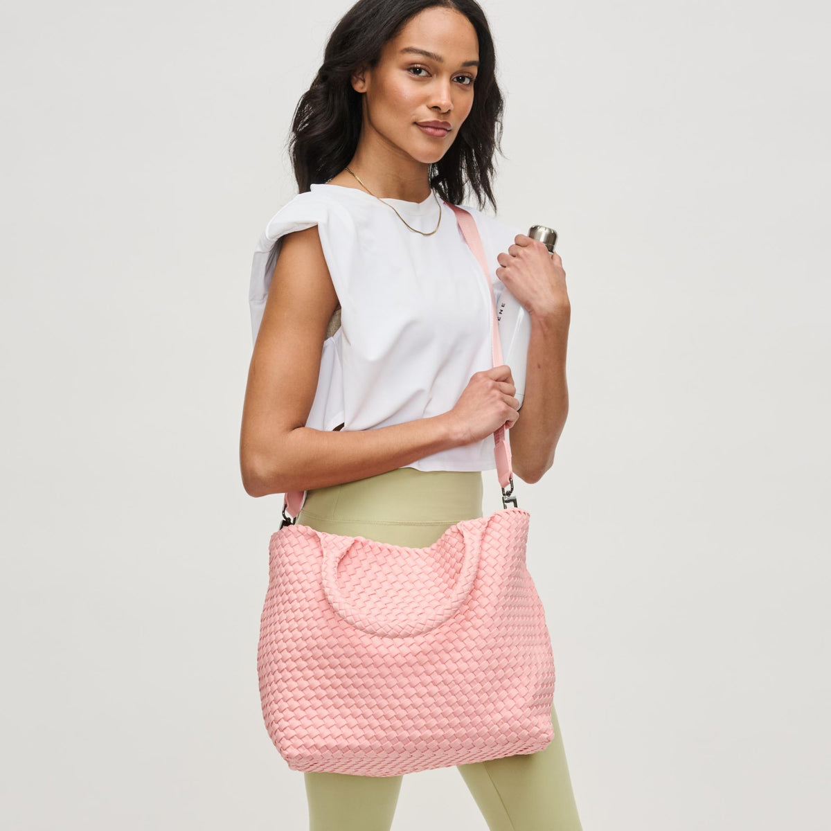 Woman wearing Blush Sol and Selene Sky&#39;s The Limit - Medium Blush Tote 841764111294 View 2 | Blush