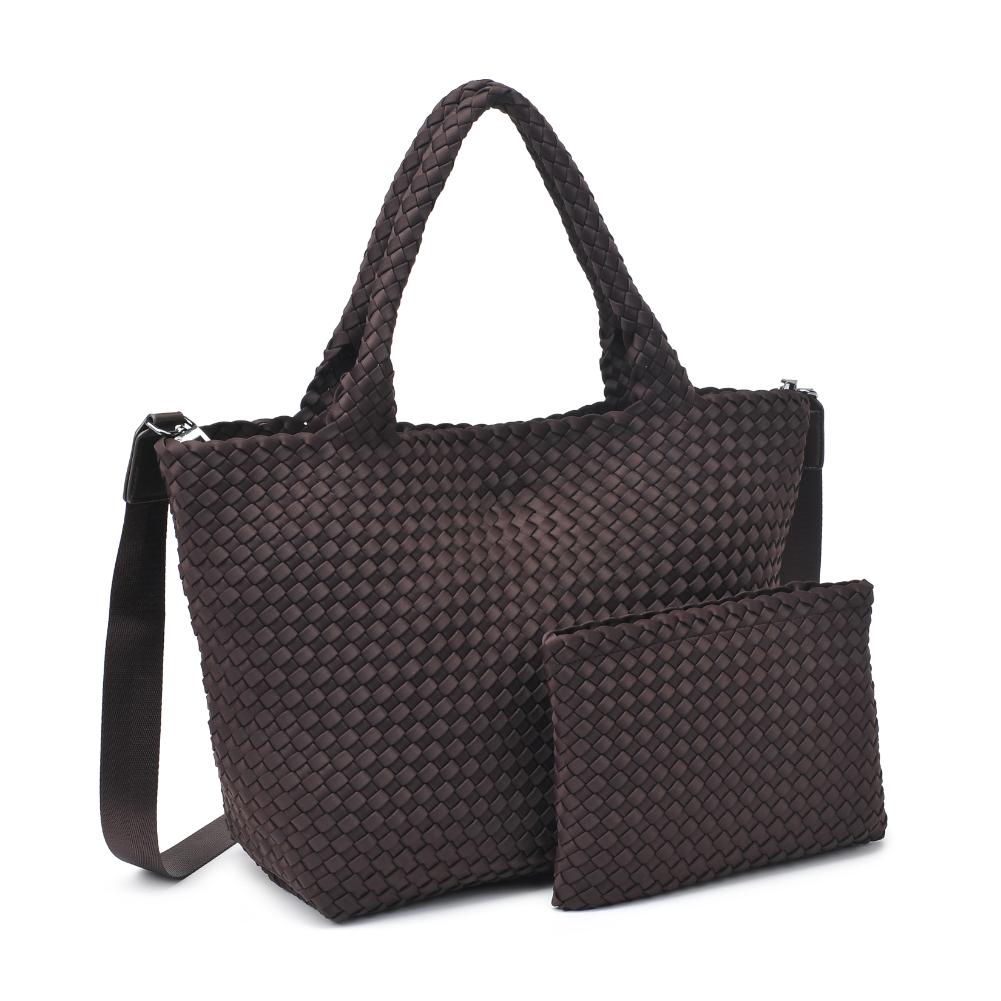 Woman wearing Chocolate Sol and Selene Sky&#39;s The Limit - Medium Chocolate Tote 841764111294 View 6 | Chocolate