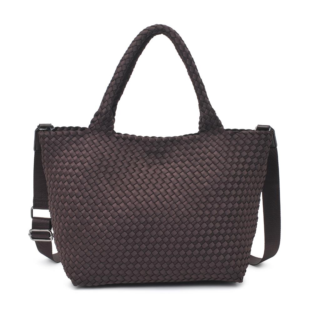 Woman wearing Chocolate Sol and Selene Sky&#39;s The Limit - Medium Chocolate Tote 841764111294 View 7 | Chocolate