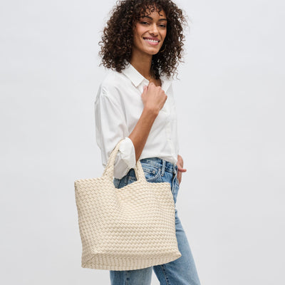 Woman wearing Cream Sol and Selene Sky's The Limit - Medium Cream Tote 841764111294 View 2 | Cream