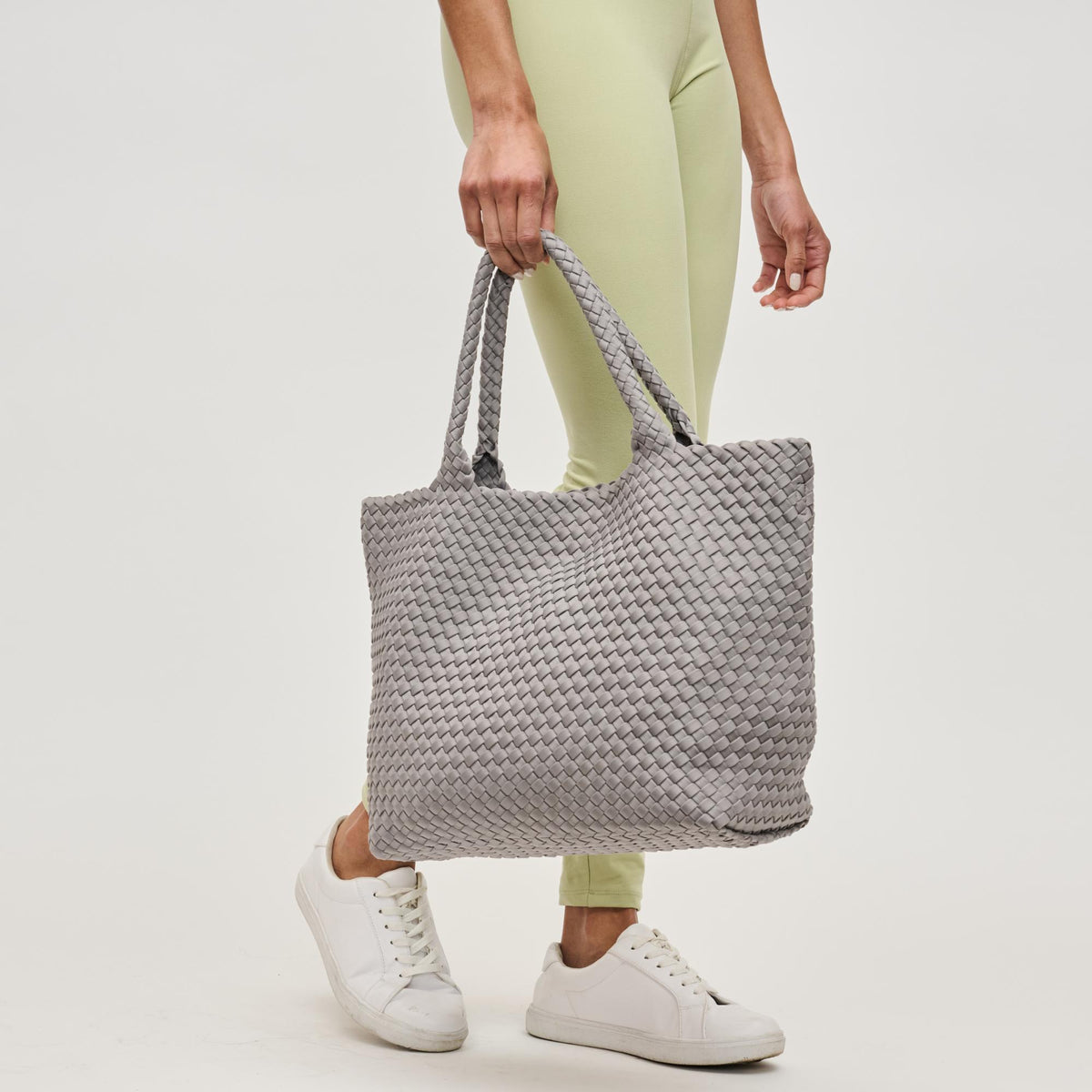 Woman wearing Fog Sol and Selene Sky&#39;s The Limit - Medium Fog Tote 841764111294 View 3 | Fog