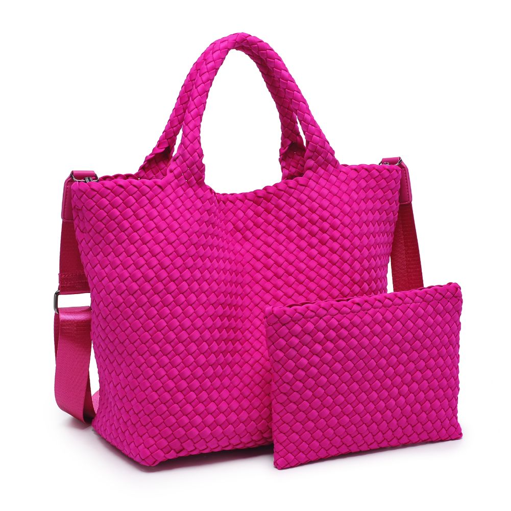 Woman wearing Fuchsia Sol and Selene Sky&#39;s The Limit - Medium Fuchsia Tote 841764111294 View 6 | Fuchsia