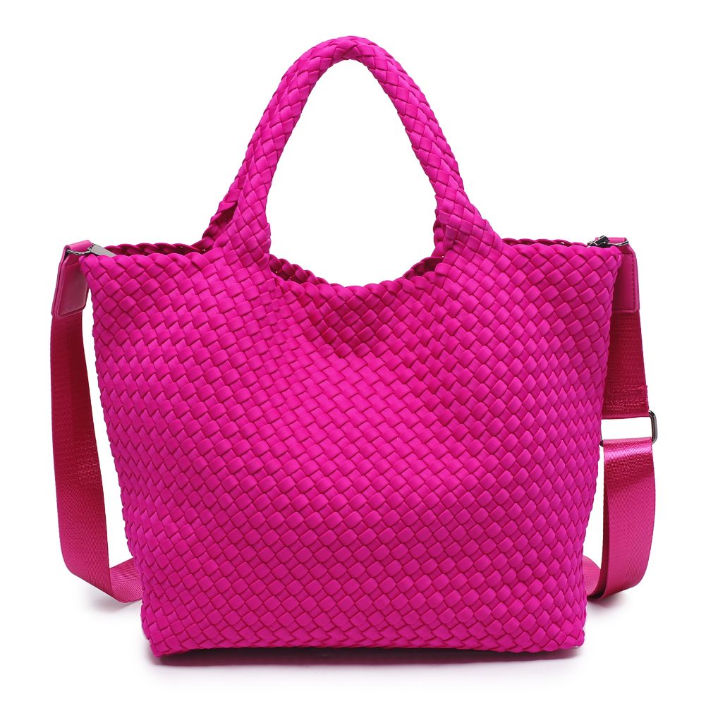 Woman wearing Fuchsia Sol and Selene Sky&#39;s The Limit - Medium Fuchsia Tote 841764111294 View 7 | Fuchsia