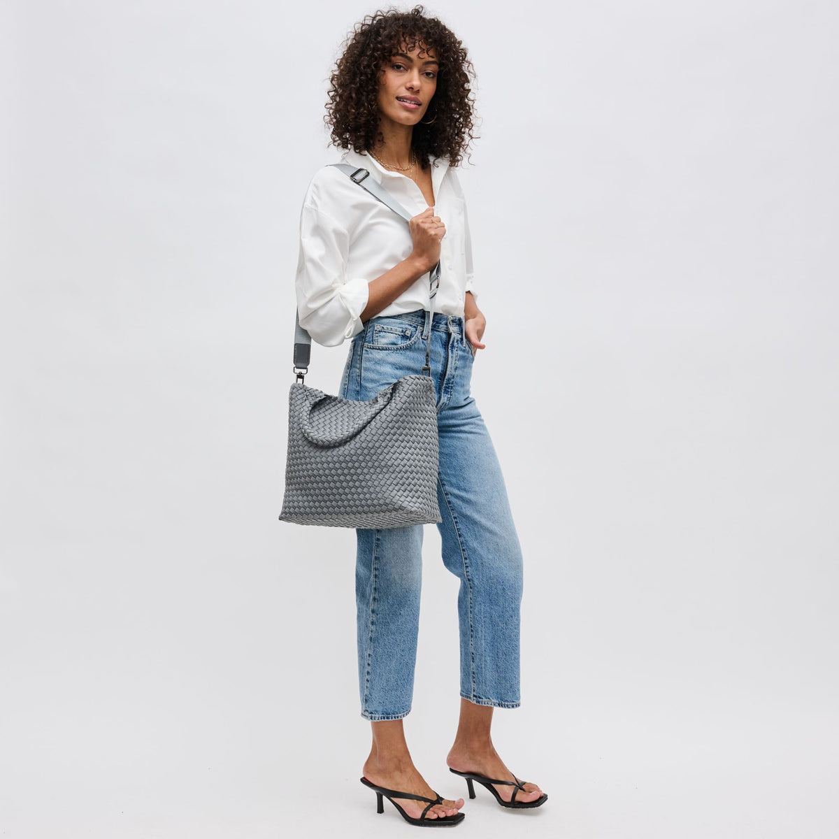 Woman wearing Grey Sol and Selene Sky&#39;s The Limit - Medium Grey Tote 841764111294 View 4 | Grey