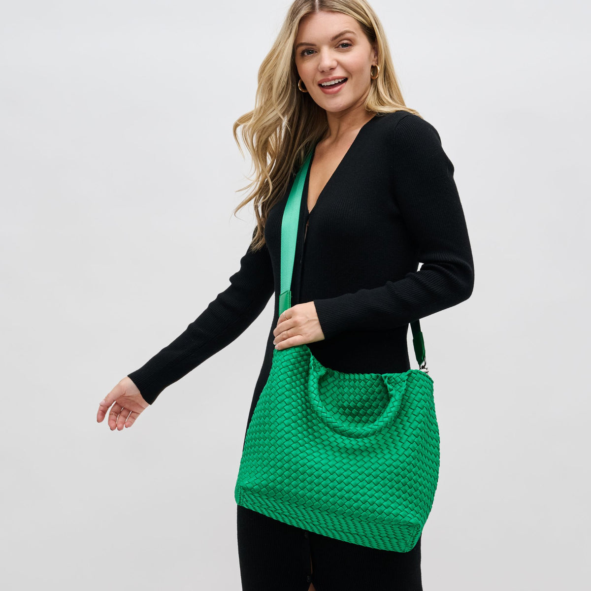 Woman wearing Kelly Green Sol and Selene Sky&#39;s The Limit - Medium Kelly Green Tote 841764111294 View 2 | Kelly Green