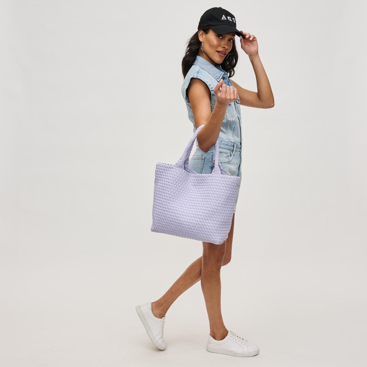 Woman wearing Lilac Sol and Selene Sky&#39;s The Limit - Medium Lilac Tote 841764111294 View 3 | Lilac