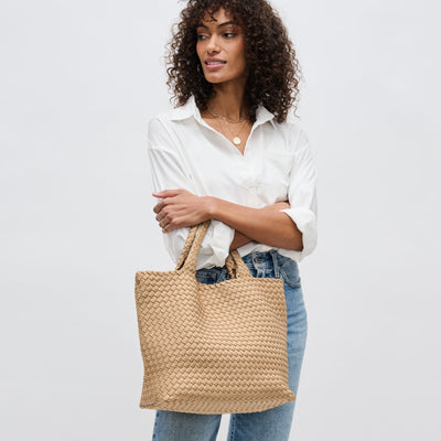 Woman wearing Nude Sol and Selene Sky's The Limit - Medium Nude Tote 841764111294 View 1 | Nude