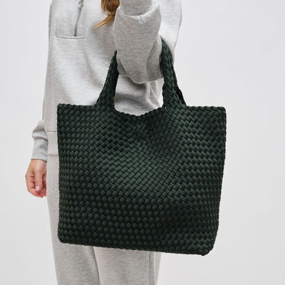 Woman wearing Olive Sol and Selene Sky's The Limit - Medium Olive Tote 841764111294 View 1 | Olive