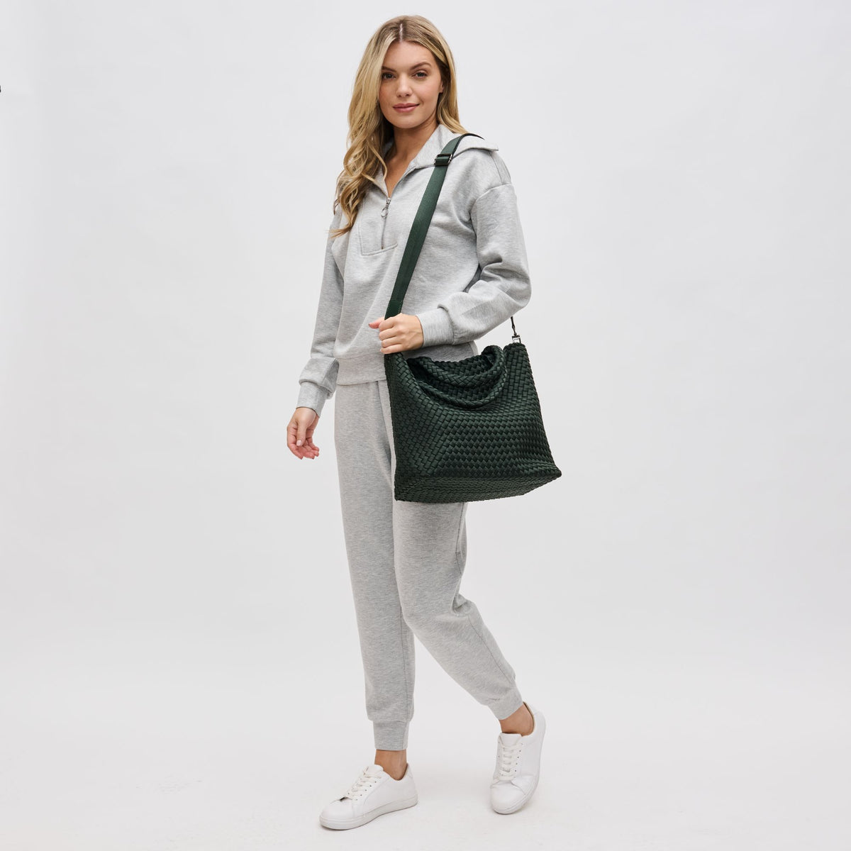 Woman wearing Olive Sol and Selene Sky&#39;s The Limit - Medium Olive Tote 841764111294 View 4 | Olive