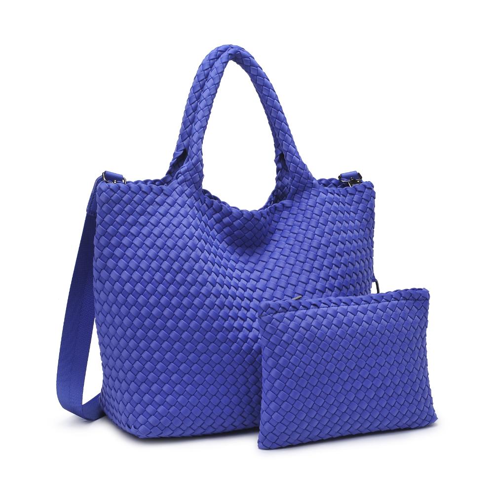 Woman wearing Periwinkle Sol and Selene Sky&#39;s The Limit - Medium Periwinkle Tote 841764111294 View 6 | Periwinkle