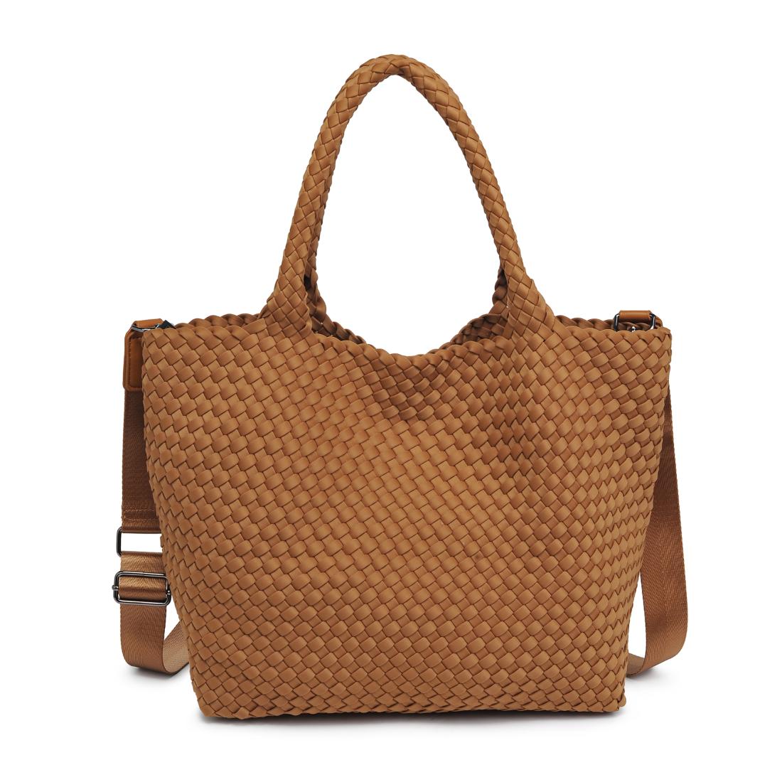 Woman wearing Sand Sol and Selene Sky&#39;s The Limit - Medium Sand Tote 841764111294 View 5 | Sand