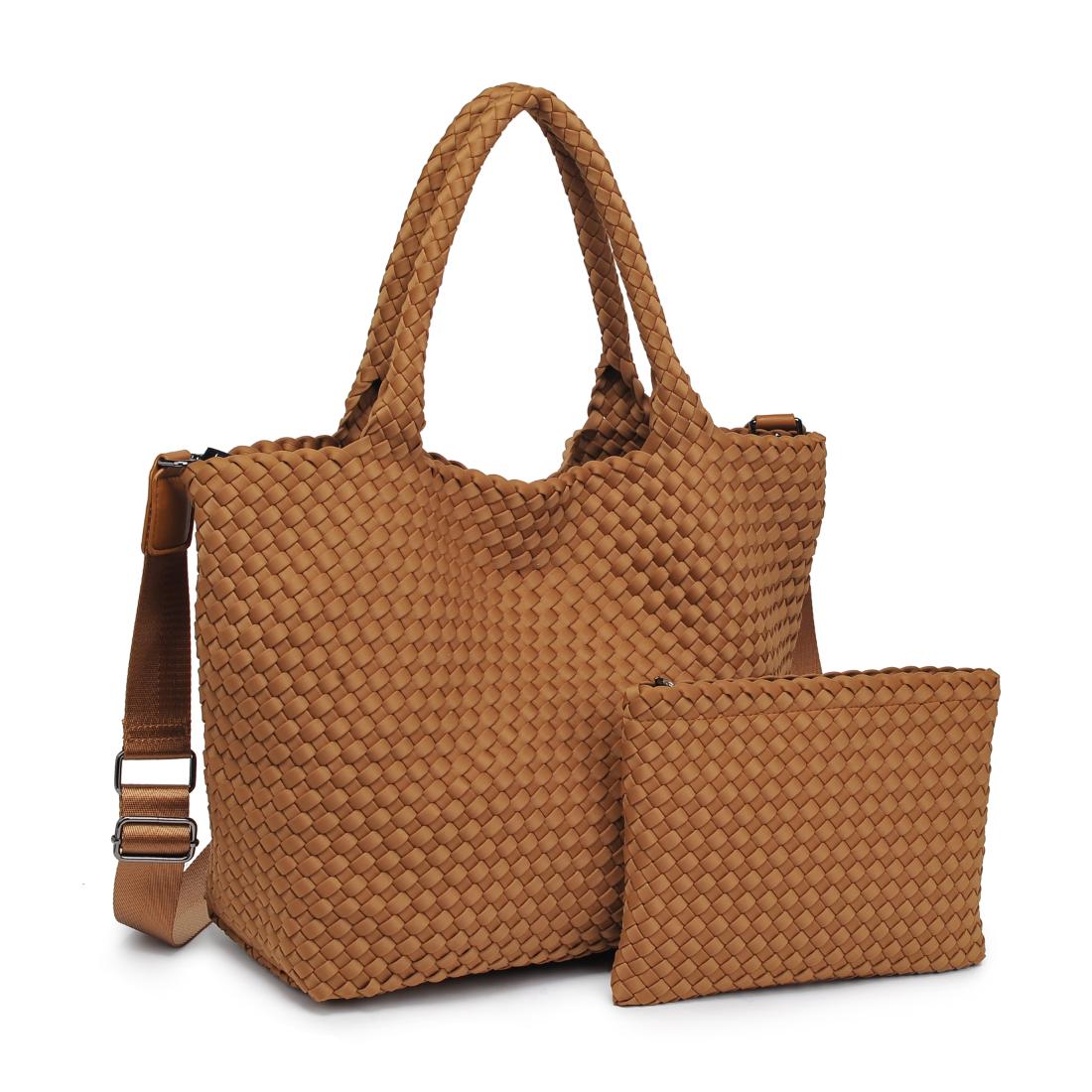 Woman wearing Sand Sol and Selene Sky&#39;s The Limit - Medium Sand Tote 841764111294 View 6 | Sand