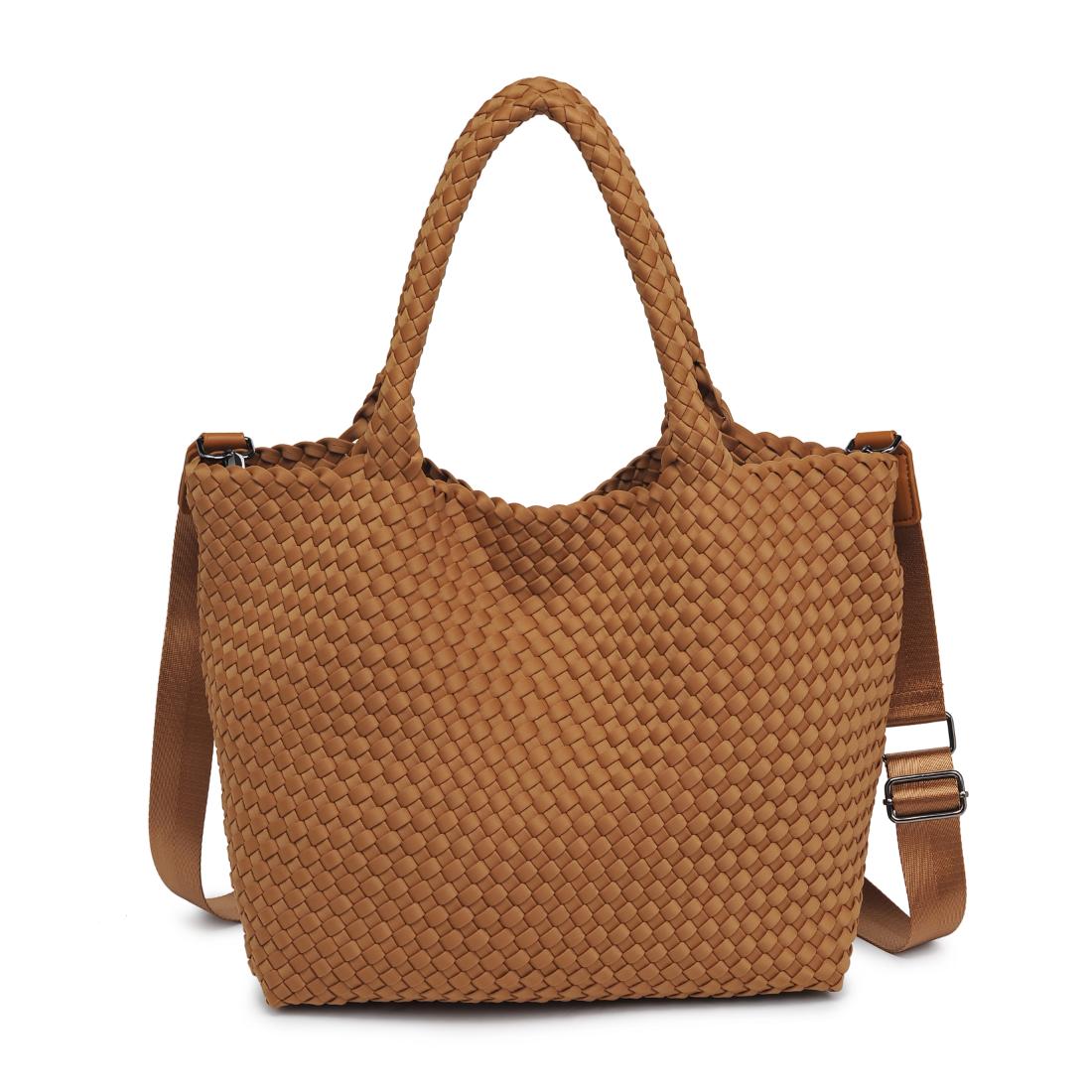 Woman wearing Sand Sol and Selene Sky&#39;s The Limit - Medium Sand Tote 841764111294 View 7 | Sand