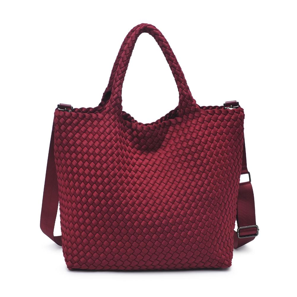 Woman wearing Wine Sol and Selene Sky&#39;s The Limit - Medium Wine Tote 841764111294 View 5 | Wine