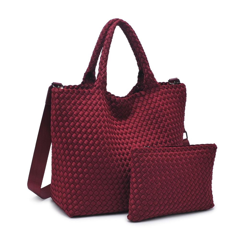 Woman wearing Wine Sol and Selene Sky&#39;s The Limit - Medium Wine Tote 841764111294 View 6 | Wine