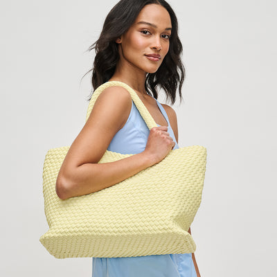 Woman wearing Butter Sol and Selene Sky's The Limit - Large Tote 841764110242 View 1 | Butter