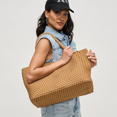 Woman wearing Sand Sol and Selene Sky's The Limit - Large Tote 841764110242 View 1 | Sand