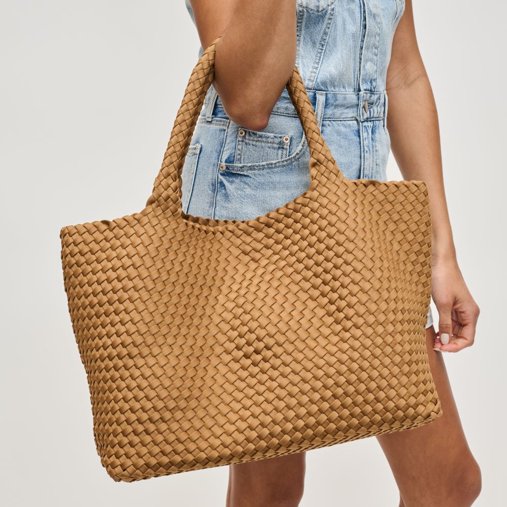 Woman wearing Sand Sol and Selene Sky&#39;s The Limit - Large Tote 841764110242 View 4 | Sand