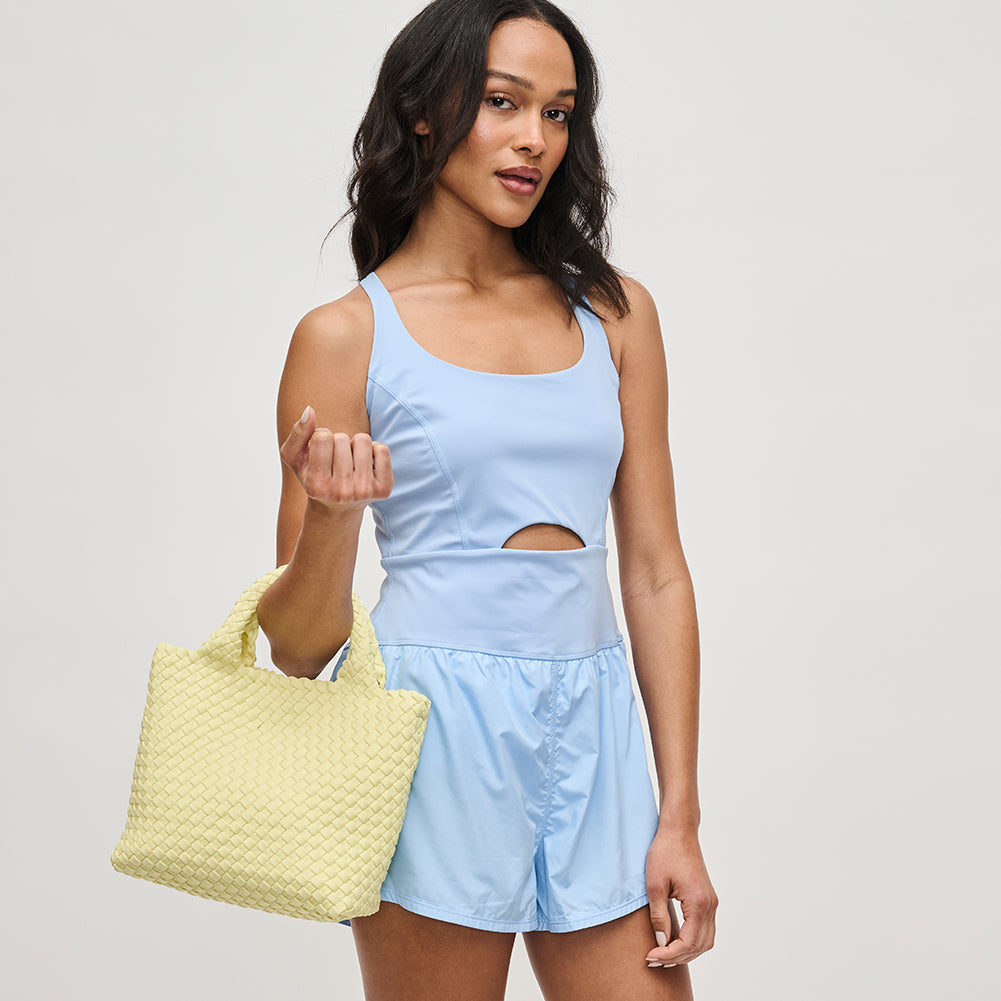 Woman wearing Butter Sol and Selene Sky&#39;s The Limit - Small Crossbody 841764110310 View 2 | Butter