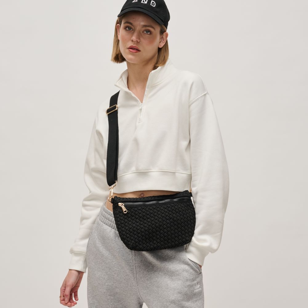 Woman wearing Sol and Selene Ethereal - Woven Sustainable Crossbody 841764111539 View 2 | Black