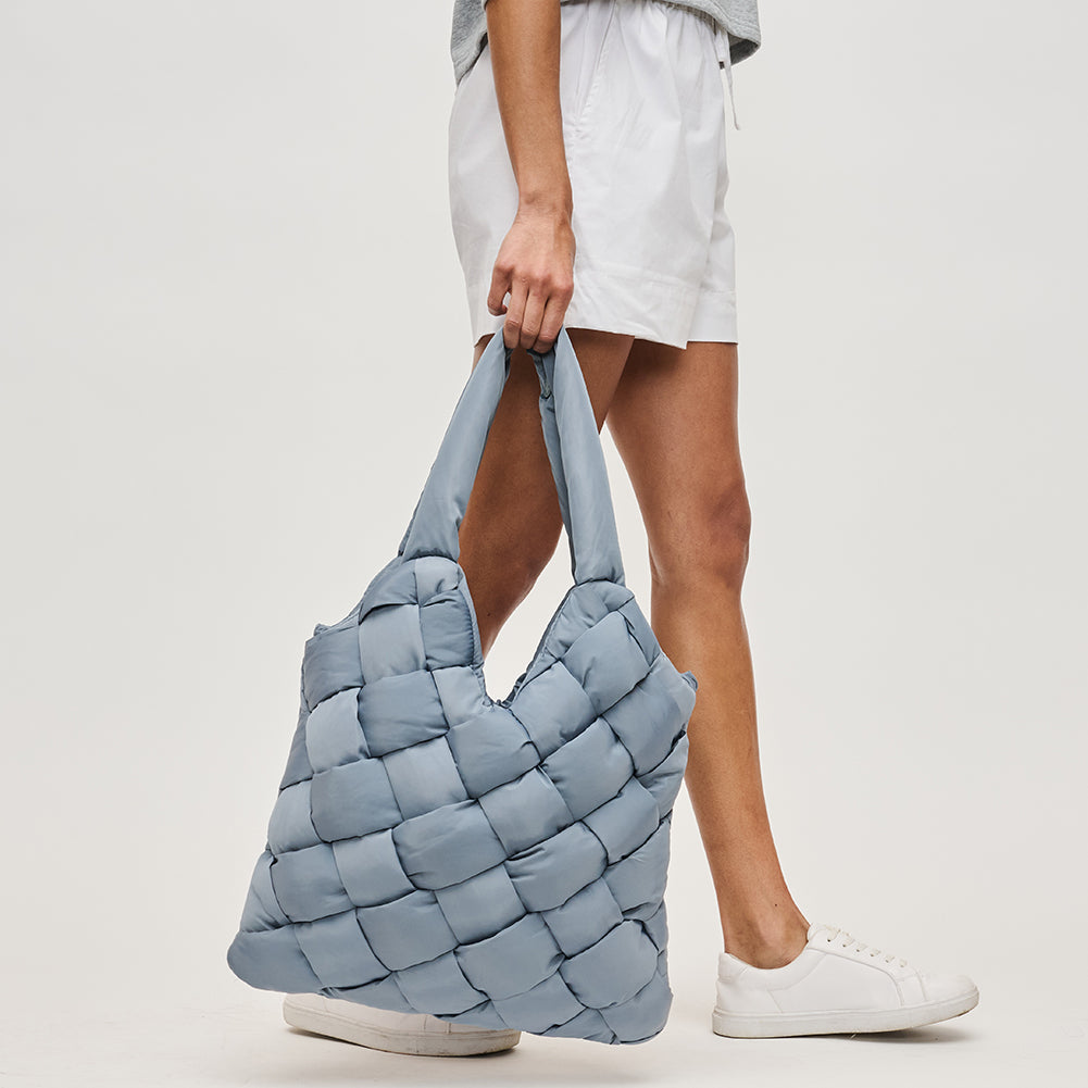 Woman wearing Sol and Selene Illumine Tote 841764111911 View 2 | Slate Sky