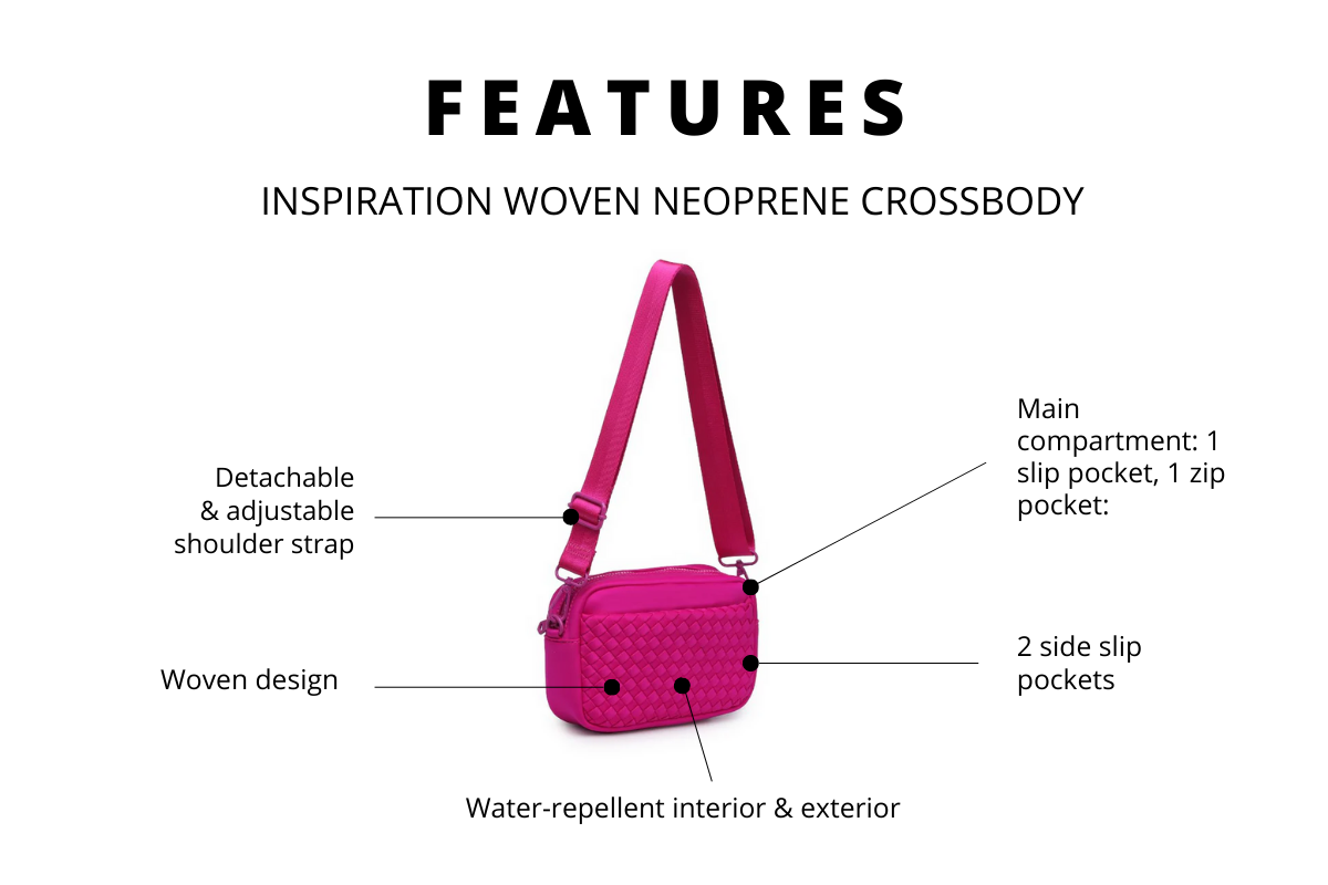 Product features of the inspiration woven neoprene crossbody bag