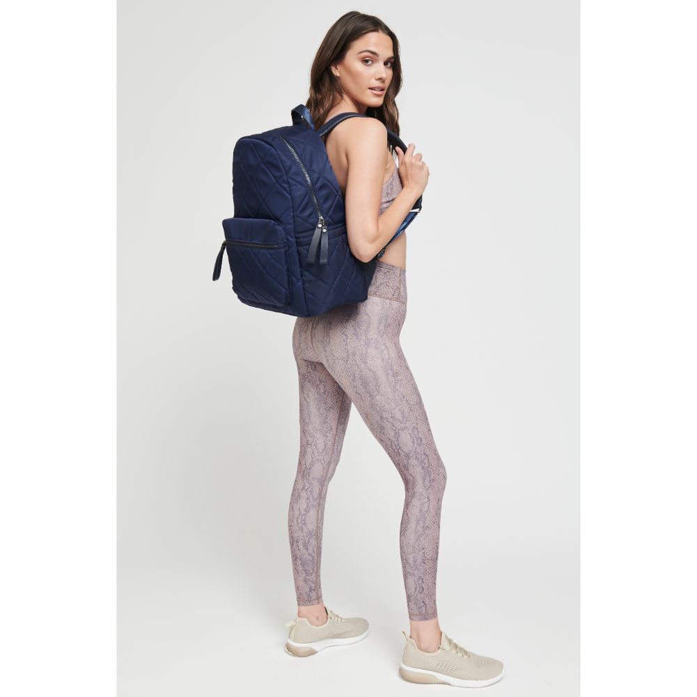 Woman wearing Navy Sol and Selene Motivator - Large Travel Backpack 841764101646 View 3 | Navy