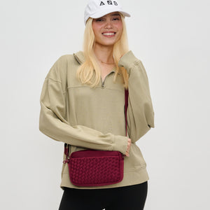 Woman wearing Wine Sol and Selene Inspiration - Woven Neoprene Crossbody 841764110488 View 1 | Wine