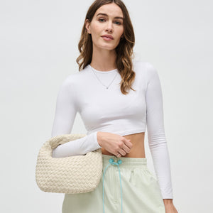 Woman wearing Cream Sol and Selene Dare to Dream - Small Woven Neoprene Clutch 841764111089 View 2 | Cream