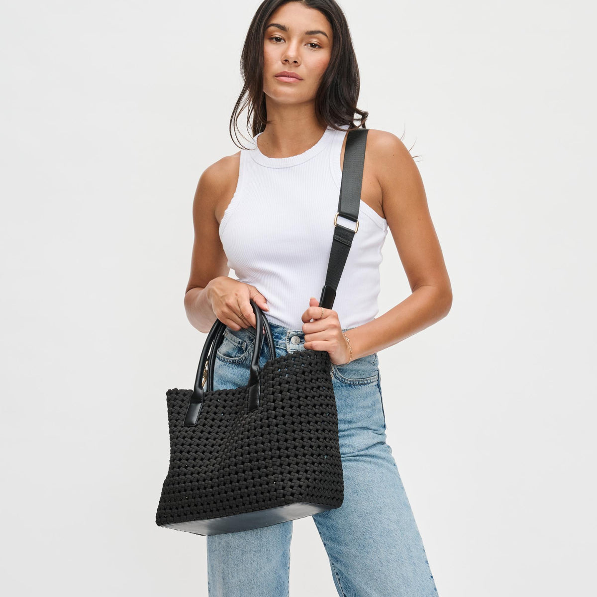 Woman wearing Black Sol and Selene Solstice - Medium Tote 841764109932 View 3 | Black