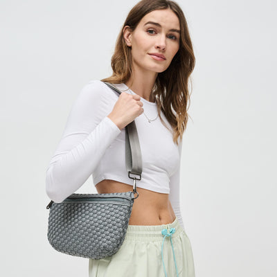 Woman wearing Grey Sol and Selene Ethereal - Woven Neoprene Crossbody 841764110877 View 1 | Grey