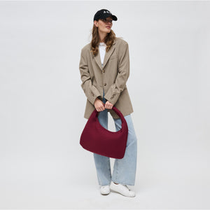 Woman wearing Wine Sol and Selene Dare to Dream - Large Woven Neoprene Hobo 841764110969 View 3 | Wine