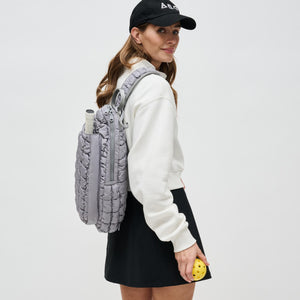 Woman wearing Grey Sol and Selene Match Point - Pickleball & Paddle Tennis Sling Backpack 841764111171 View 2 | Grey