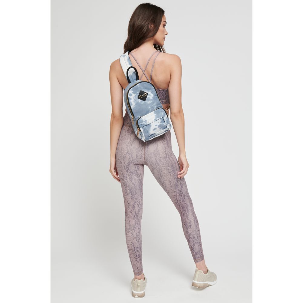 Woman wearing Cloud Grey Sol and Selene Hustle Sling Backpack 841764105552 View 2 | Cloud Grey