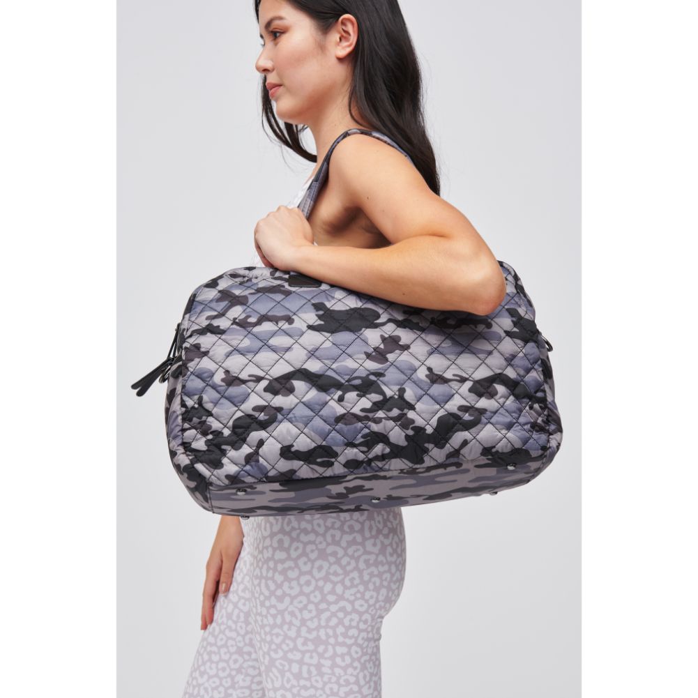 Woman wearing Grey Camo Sol and Selene Getaway Weekender 841764105835 View 3 | Grey Camo