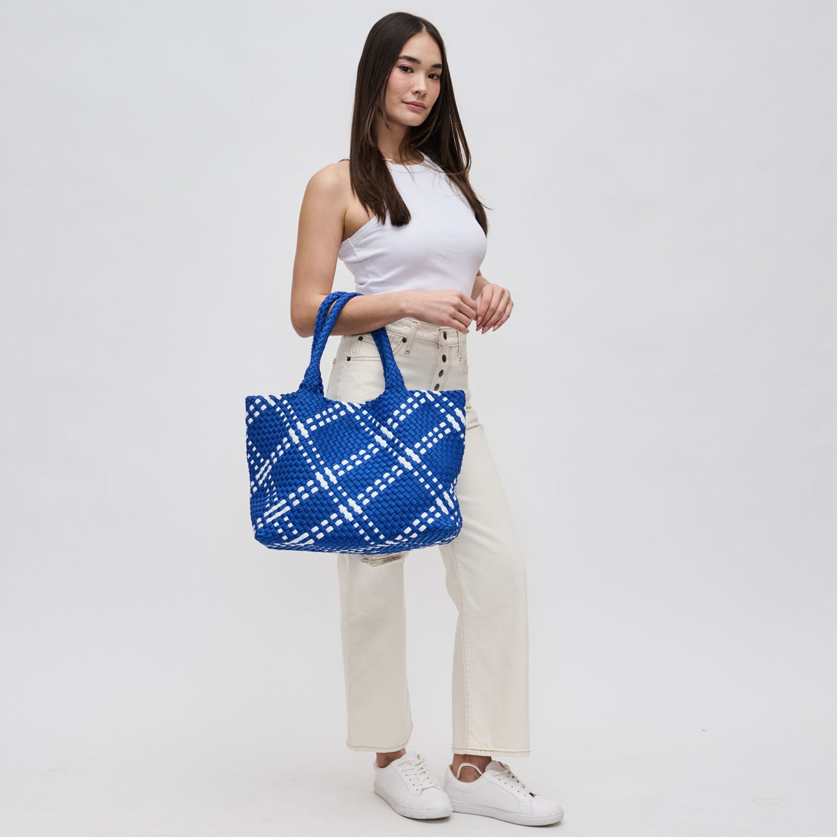 Woman wearing Santorini Sol and Selene Sky's The Limit - Large Tote 841764109314 View 3 | Santorini