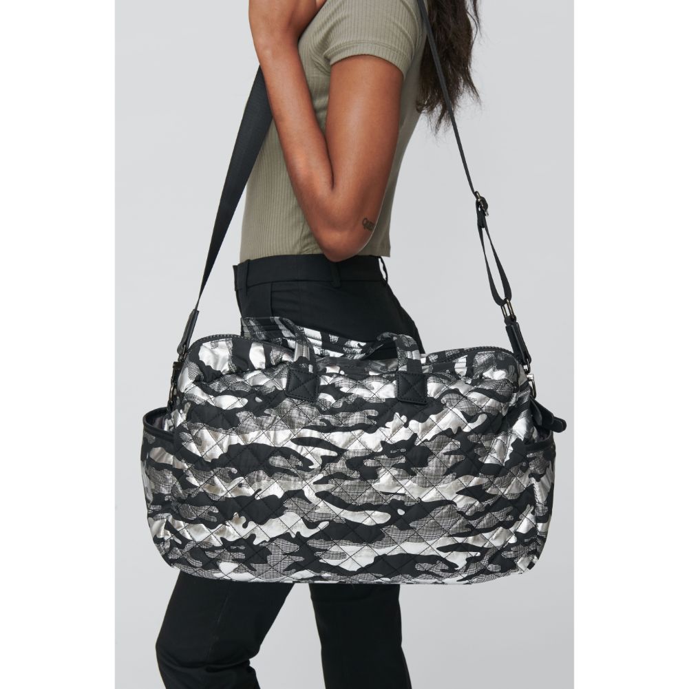 Woman wearing Silver Metallic Camo Sol and Selene Getaway Weekender 841764104173 View 2 | Silver Metallic Camo