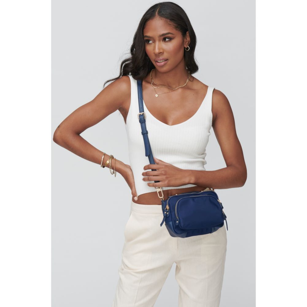 Woman wearing Navy Sol and Selene Pristine - Small Crossbody 841764103688 View 2 | Navy