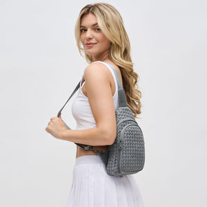 Woman wearing Grey Sol and Selene Beyond The Horizon - Woven Neoprene Sling Backpack 841764108065 View 1 | Grey