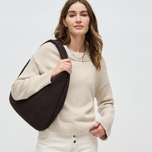 Woman wearing Chocolate Sol and Selene Dare to Dream - Large Woven Neoprene Hobo 841764110938 View 2 | Chocolate