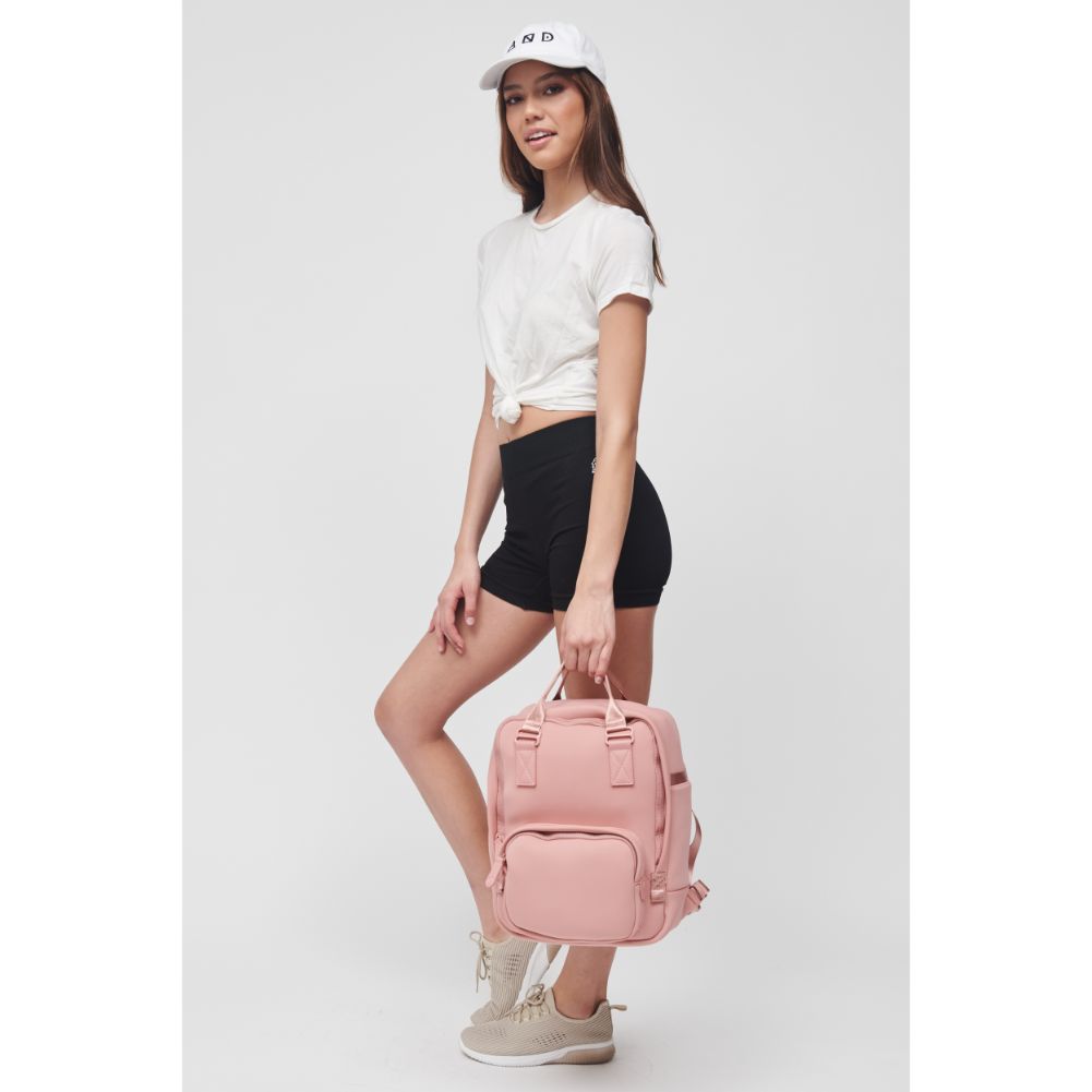 Woman wearing Pastel Pink Sol and Selene Iconic - Neoprene Backpack 841764106696 View 4 | Pastel Pink