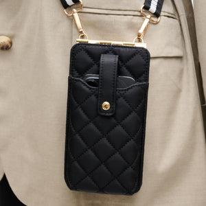 Woman wearing Black Sol and Selene Duality - Quilted Cell Phone Crossbody 840611182265 View 4 | Black