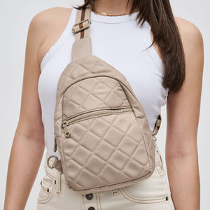 Woman wearing Nude Sol and Selene Motivator Sling Backpack 841764107549 View 4 | Nude