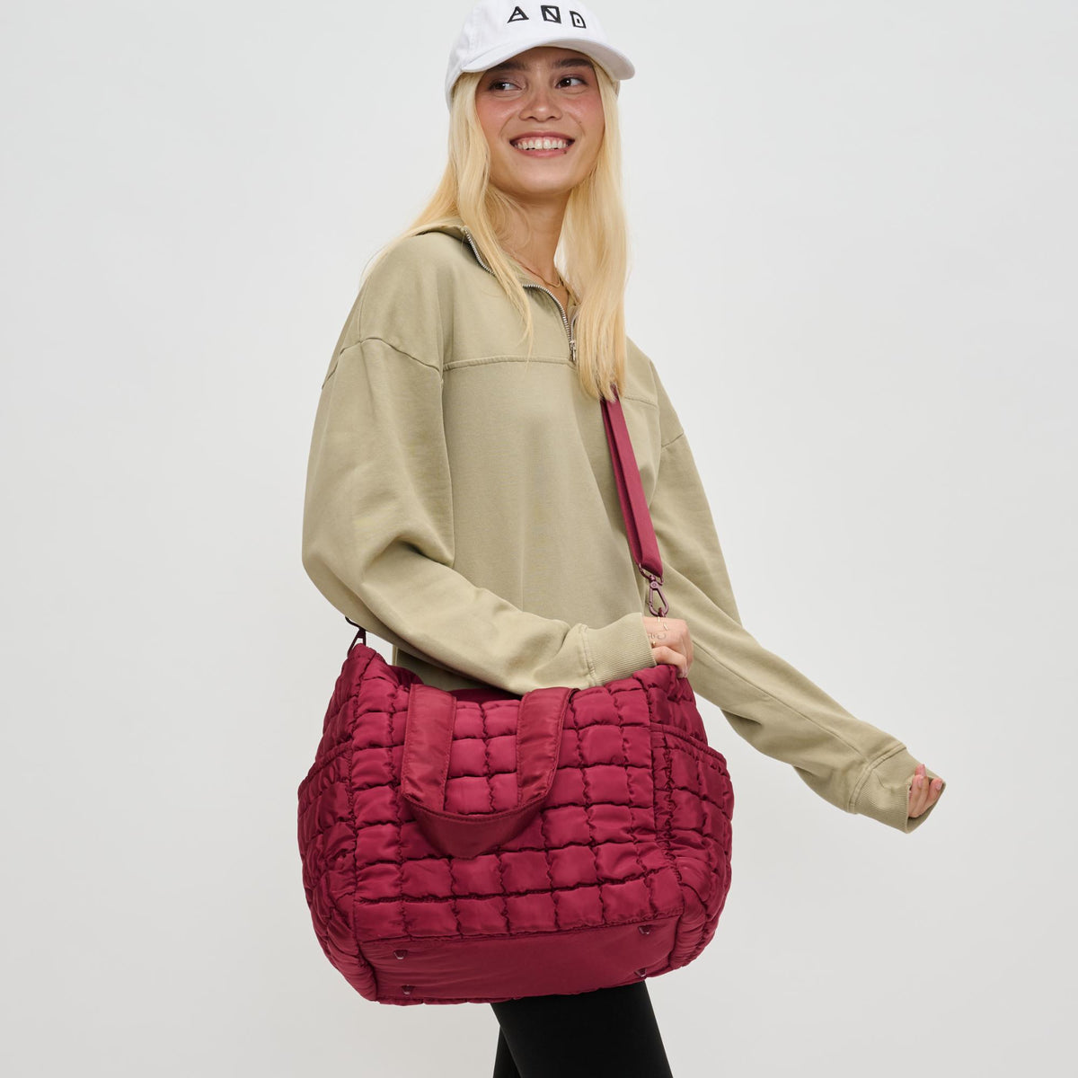 Woman wearing Burgundy Sol and Selene Dreamer Tote 841764110624 View 2 | Burgundy