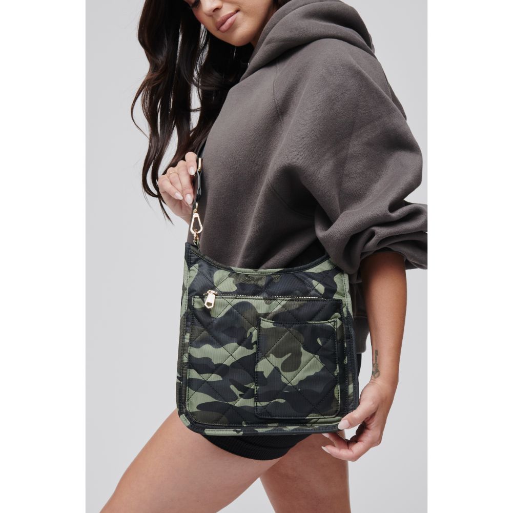 Woman wearing Camo Sol and Selene Motivator Messenger Crossbody 841764106757 View 1 | Camo