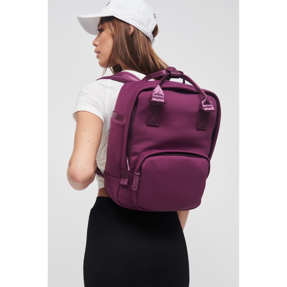 Woman wearing Eggplant Sol and Selene Iconic - Neoprene Backpack 841764106689 View 2 | Eggplant