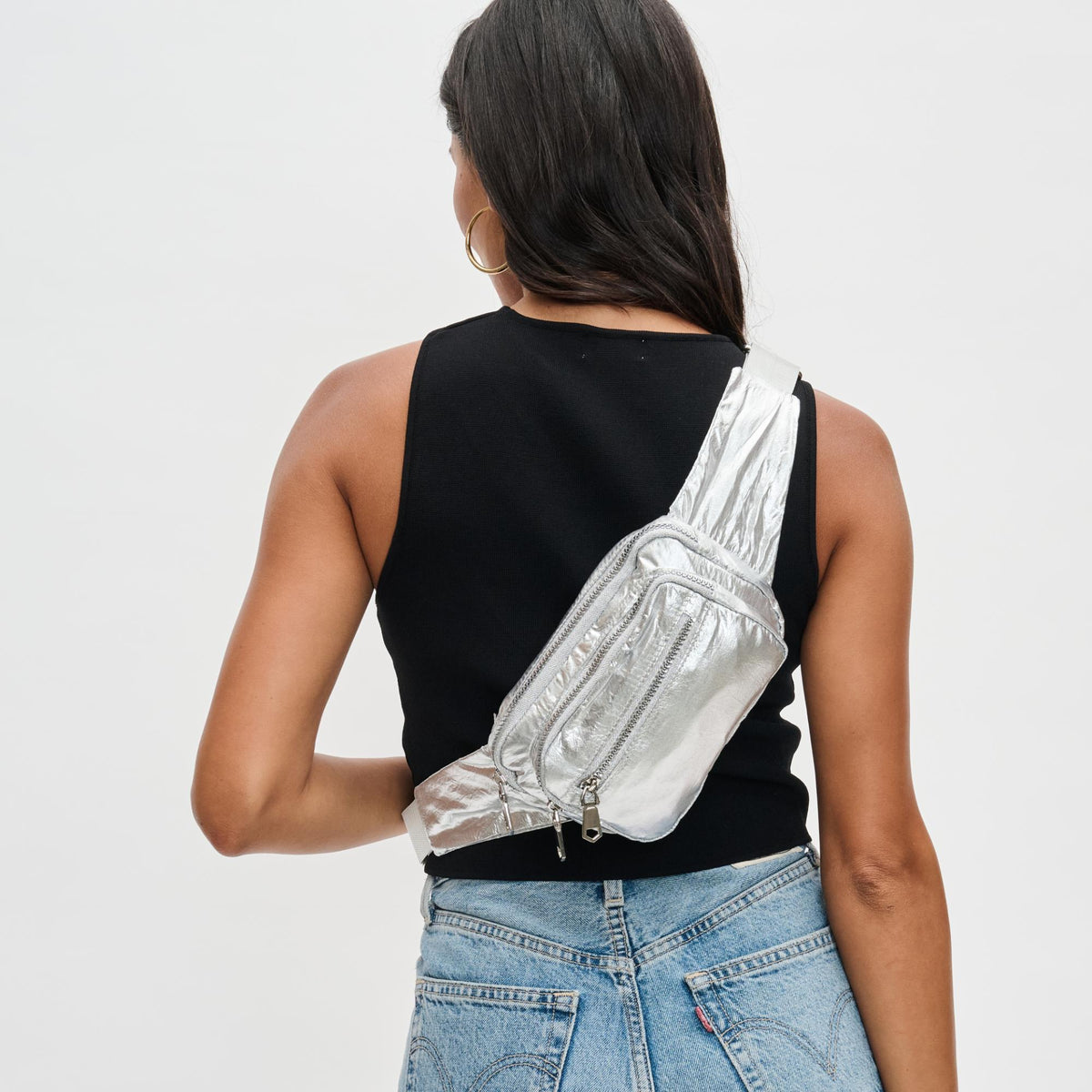 Woman wearing Silver Sol and Selene Hip Hugger Belt Bag 841764108690 View 1 | Silver