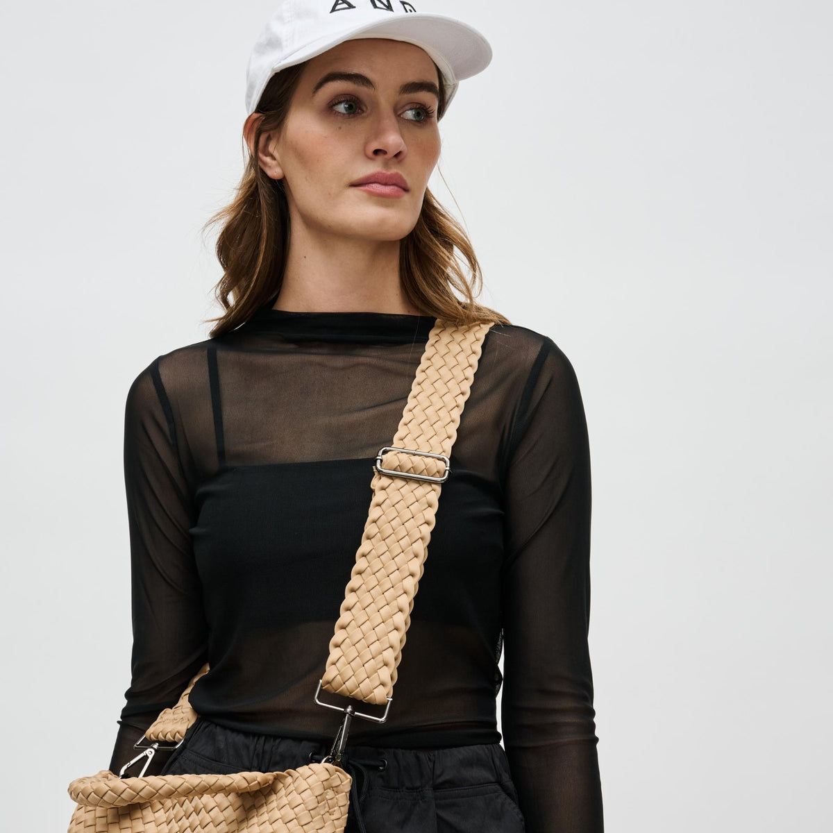 Woman wearing Nude Sol and Selene Prosperous - Woven Neoprene Shoulder Strap 841764111065 View 2 | Nude